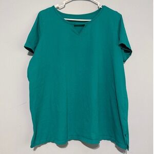 Woman Within 18/20‎ L Teal Green Keyhole Neck Cotton T-Shirt 1570